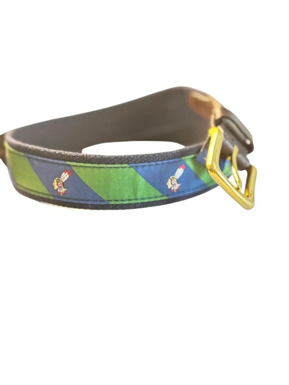 Vineyard Vines Blue Green Canvas Leather Belt Size 34 Whale Embroidered Preppy